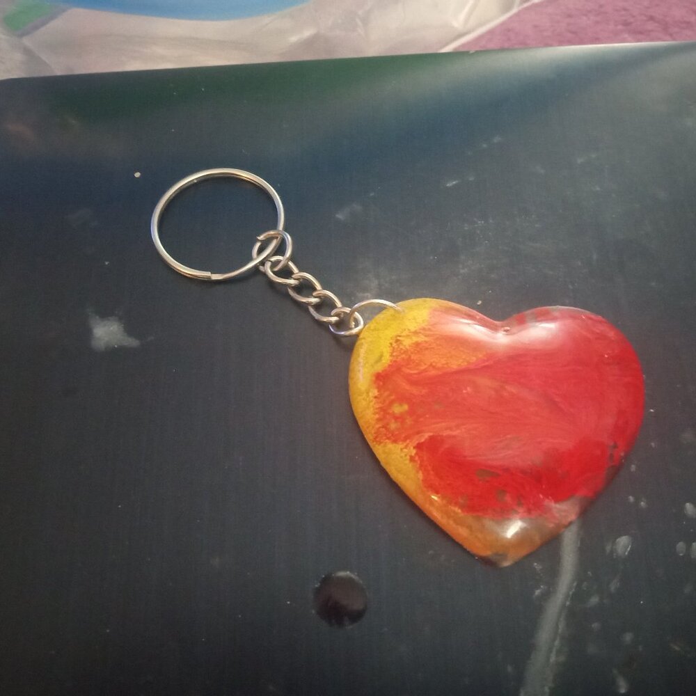 Handmade Red and Yellow Heart Keychain